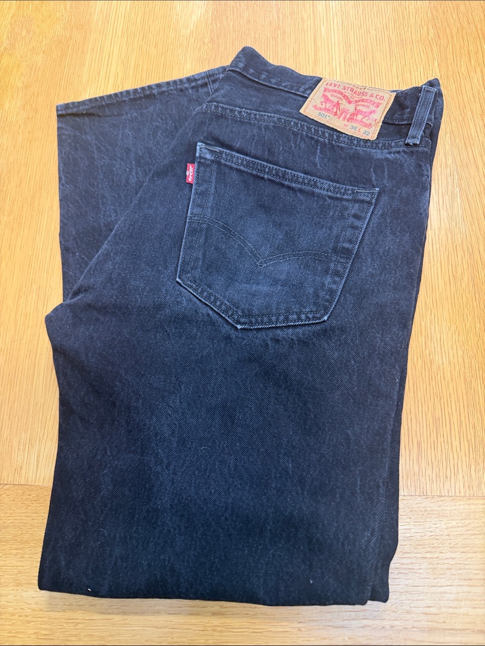 50's Levi's Men's Black Straight-Leg Button Fly Jeans with Red Tab